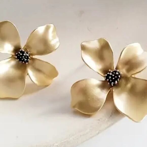 Hand Painted Gold Flower Earrings - Picture 1 of 1